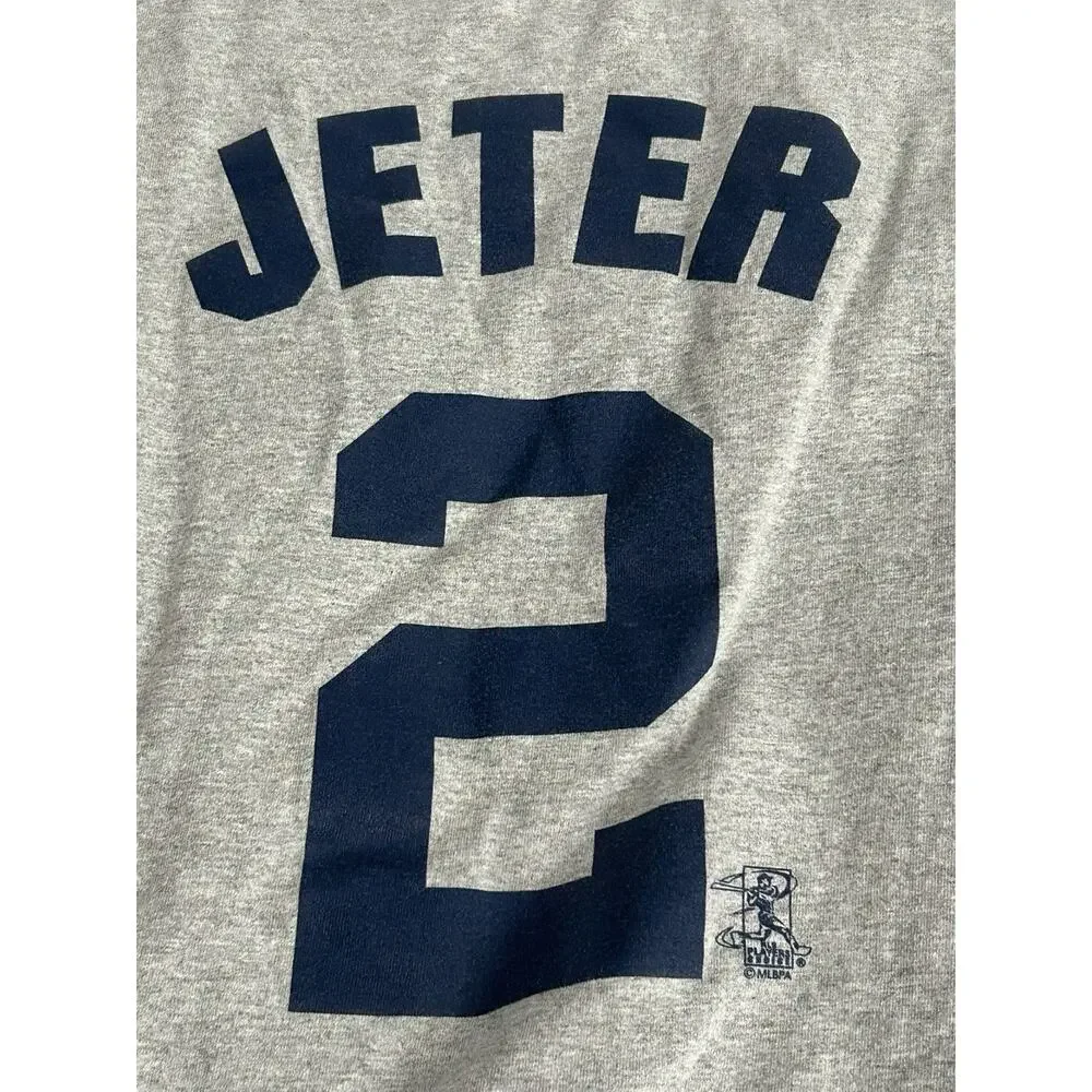 Vtg NY Yankees T Shirt XXL Mens Jeter #2 Short Sleeve Gray Baseball Majestic Old